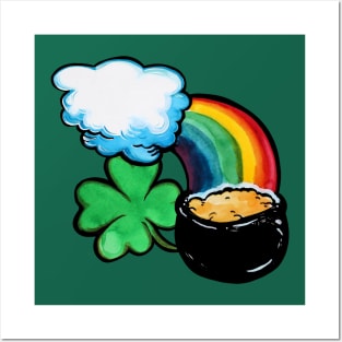 Pot of Gold At Rainbow's End Clover Posters and Art